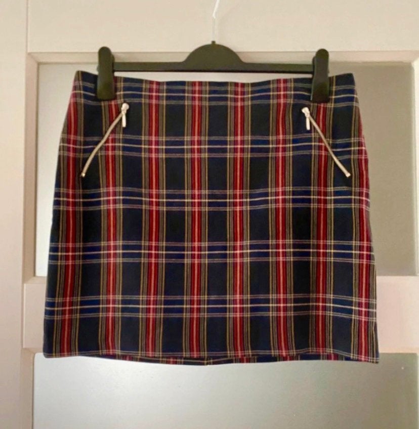 Vintage geruit rokje – maat L (40), Maat 38/40 (M), Blauw, Ophalen of Verzenden, Zo goed als nieuw