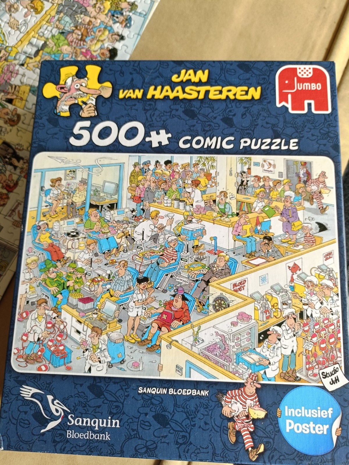 Jan van Haasteren de bloedbank 500 stukjes, Ophalen of Verzenden, 500 t/m 1500 stukjes, Zo goed als nieuw