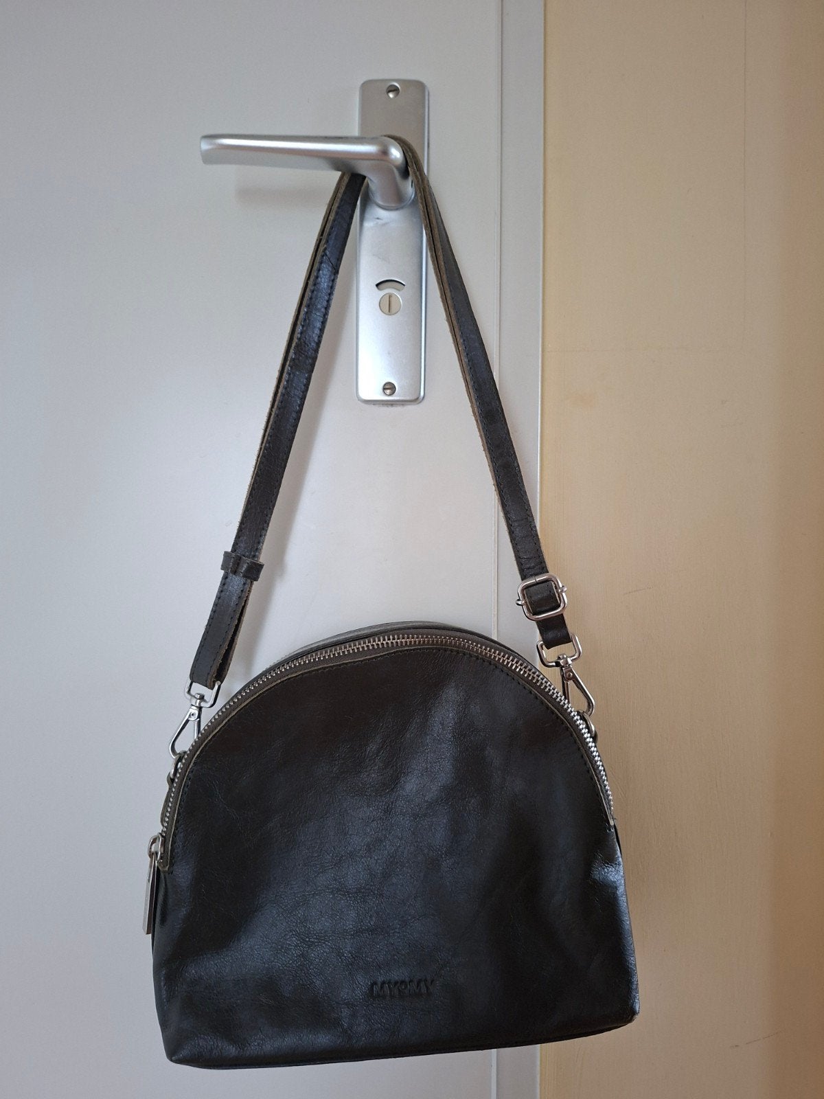 MYOMY Half Moon Leren Handtas Groen met Twee Vakken, Ophalen, Groen, Handtas