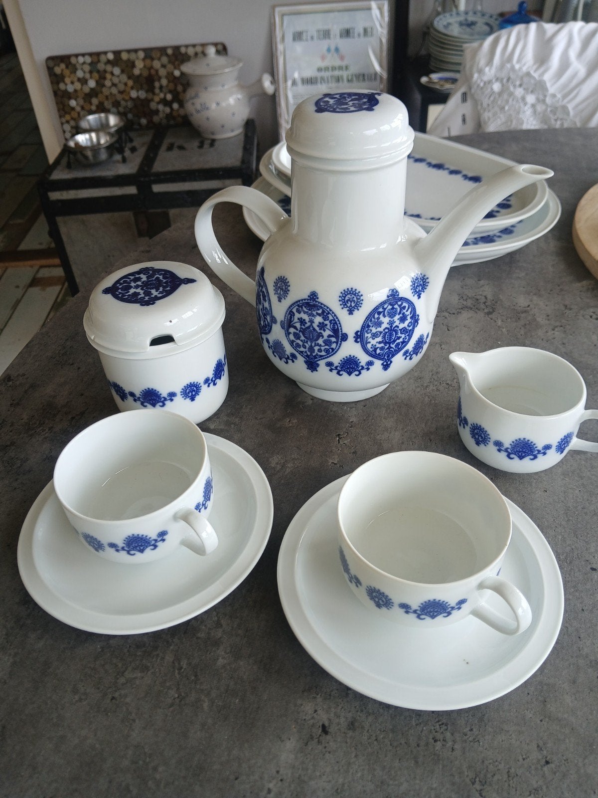 Melitta Servies - Compleet Vintage Set Blauw/Wit, Ophalen, Gebruikt, Overige merken, Vintage