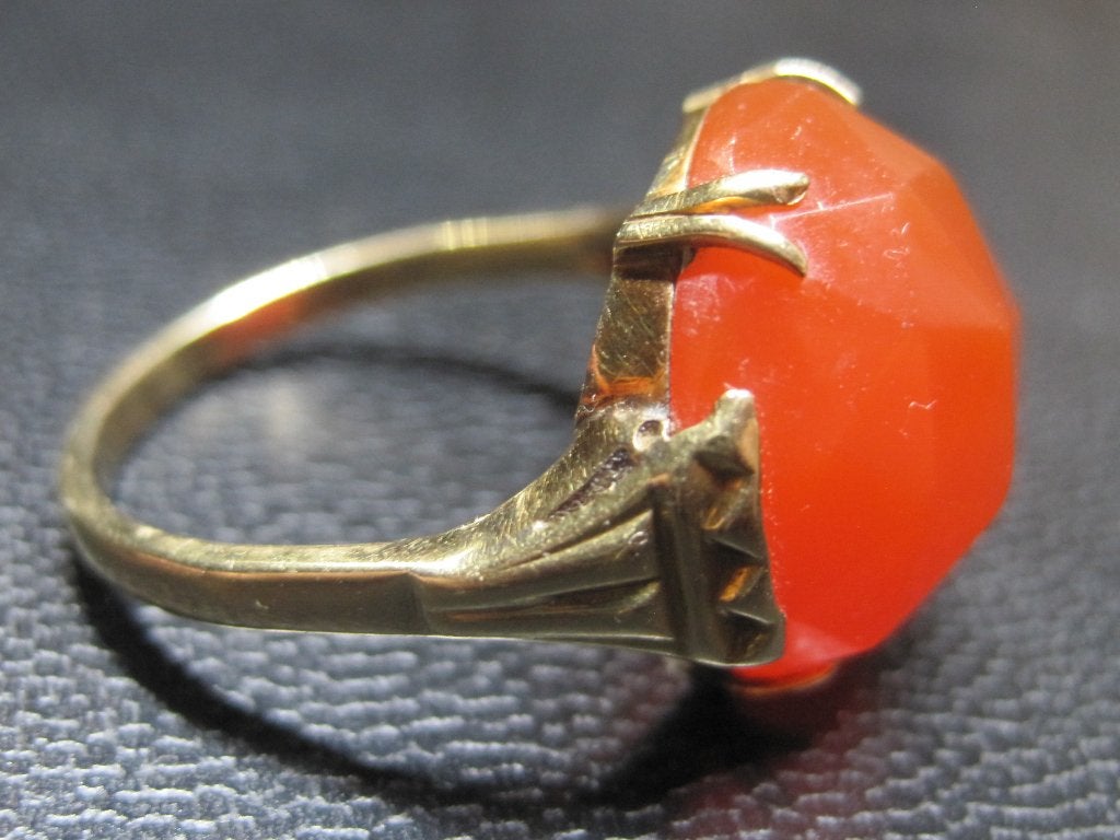 Antiek ring 14 karaat goud circa 1930 lees beschrijving, Sieraden, Tassen en Uiterlijk, Ophalen, Goud, Ring, Met edelsteen