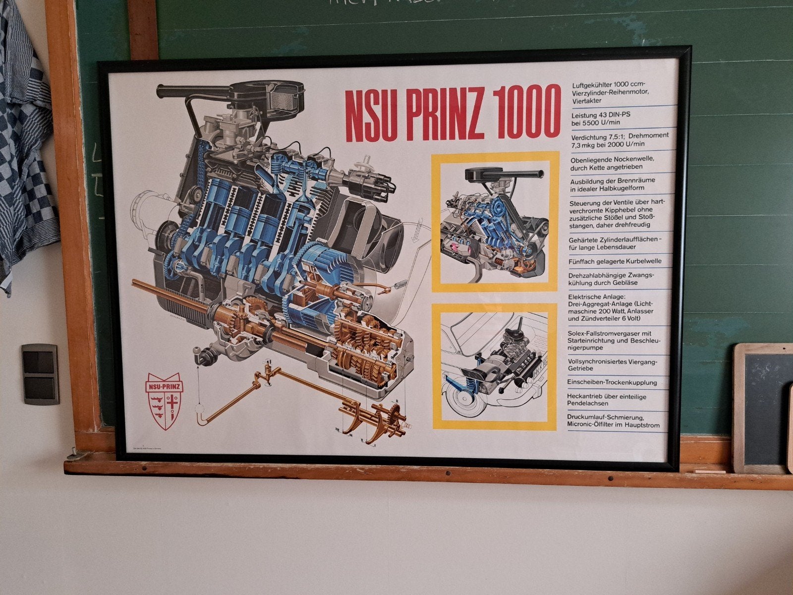 NSU Motor doorsnede-tekening - A0 - 85x120cm topreproductie, Deurposter of groter, Rechthoekig Liggend, Nieuw, Ophalen of Verzenden