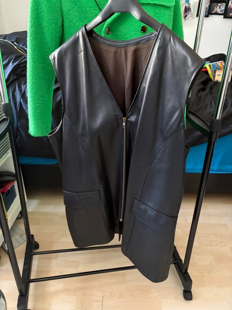 Zwart  leren gilet maat 46/48, Kleding | Dames, Grote Maten, Ophalen of Verzenden, Zo goed als nieuw, Zwart, Overige typen