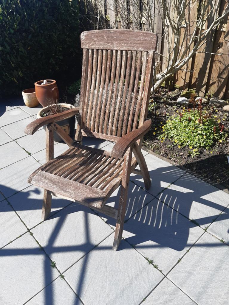 Tuinstoel, verstelbaar, met kussen, Ophalen, Gebruikt, Hout, Verstelbaar