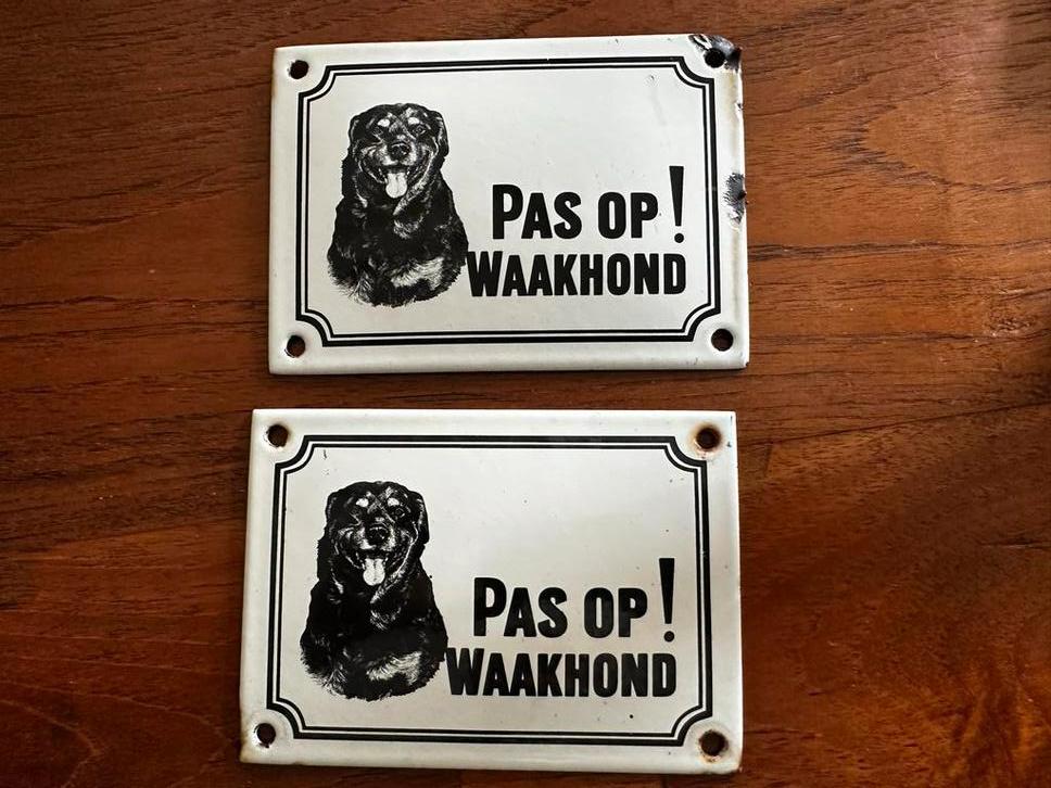 Bordje waakhond emaille, Ophalen of Verzenden, Gebruikt