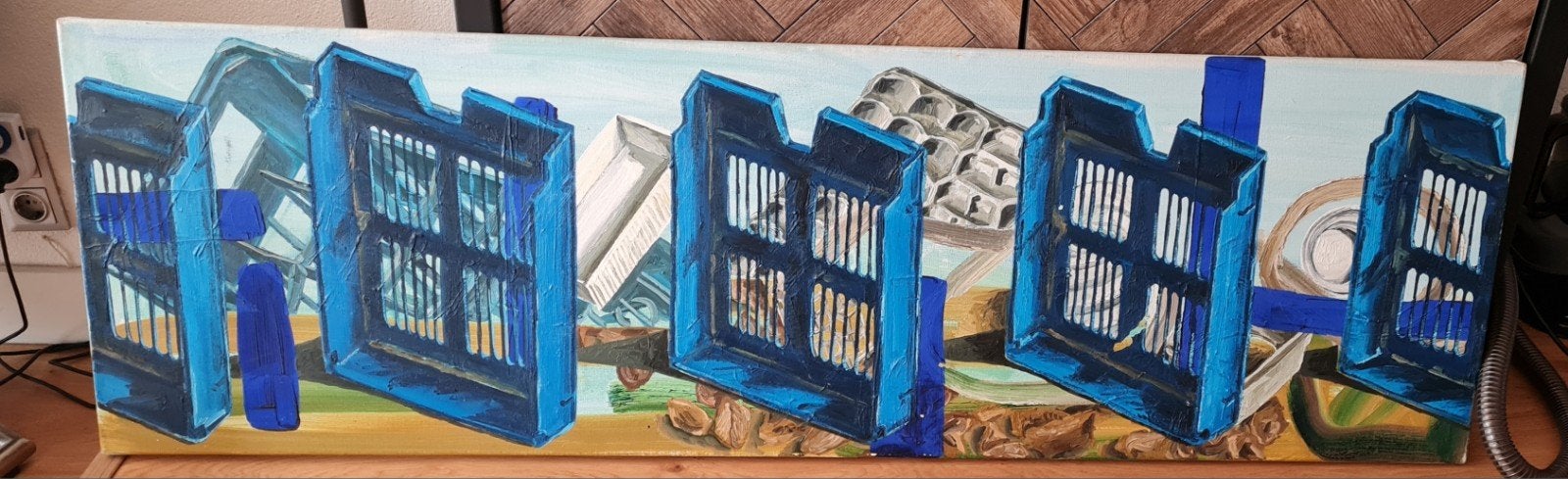 Urs Pfannenmüller Schilderij 1996 - staande Blauwe bakken, Antiek en Kunst, Ophalen, Overig onderwerp, Handgeschilderd, Olieverf