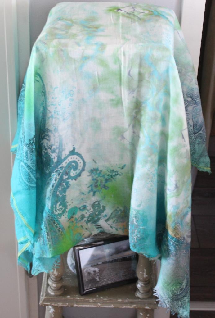 sjaal groen blauw, Ophalen of Verzenden, Gedragen, Maat 46/48 (XL) of groter, Sjaal