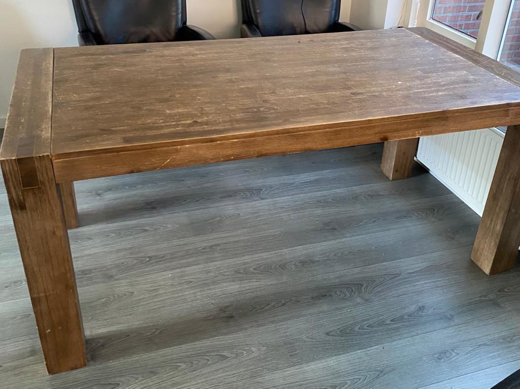 Houten eettafel, Huis en Inrichting, Tafels | Eettafels, Gebruikt, Rustiek, Vijf personen of meer, 150 tot 200 cm