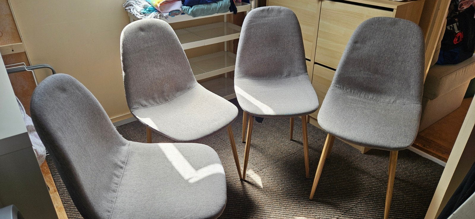 4 Livarno eetkamerstoelen Grijs., Ophalen, Gebruikt, Grijs, Stof