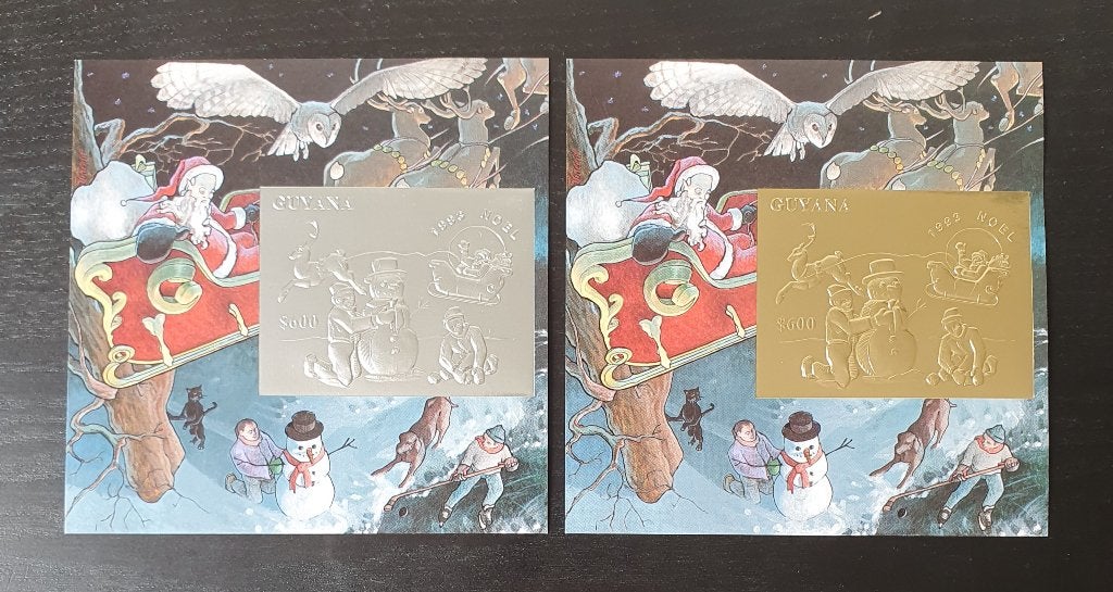 Guyana 1993 Kerstmis Goud + Zilver Michel blok 349 + 350 pf, Verzenden, Postfris, Overige thema's