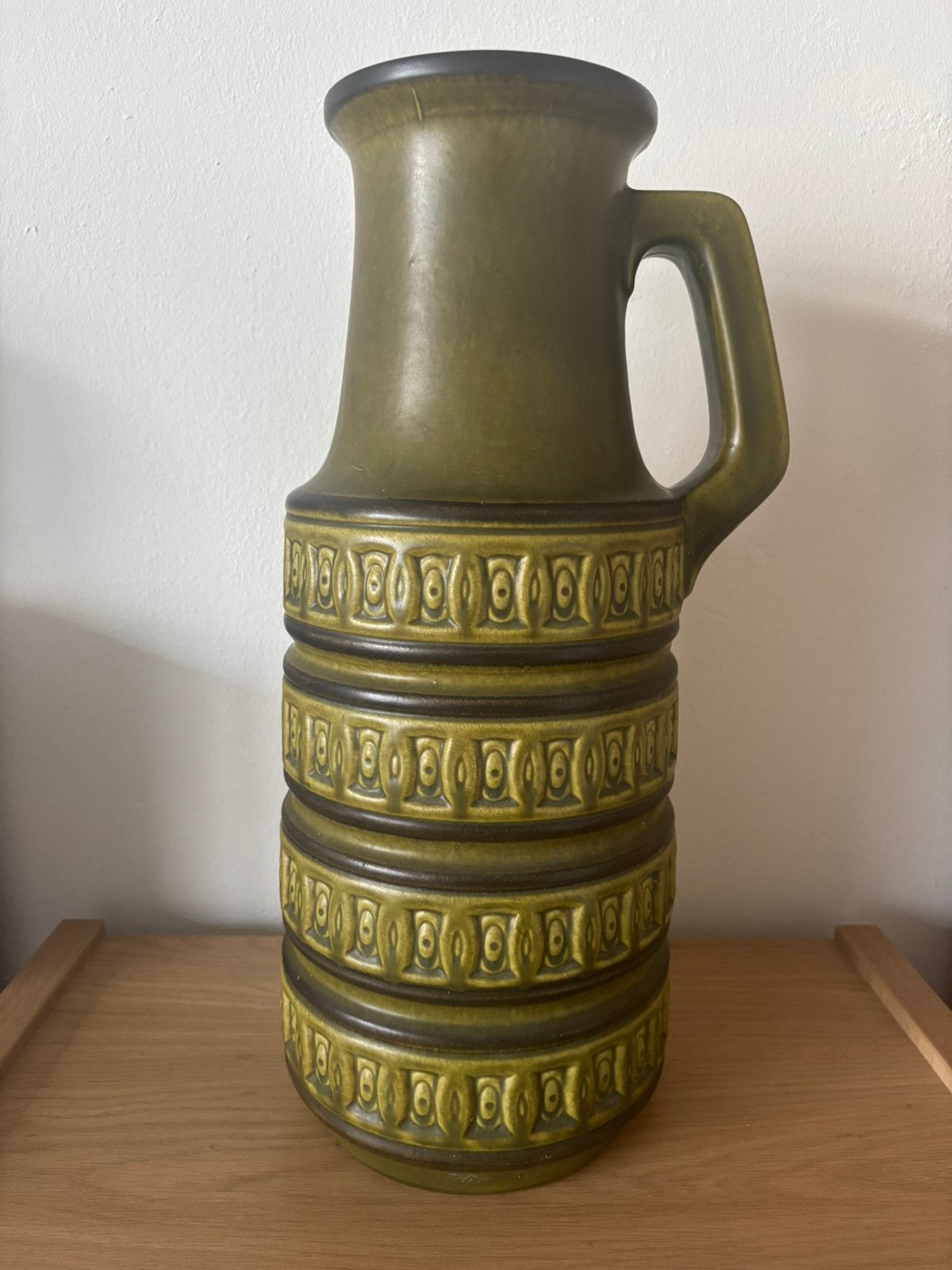 West Germany Vloervaas groot vaas vintage groen retro, Gebruikt, Aardewerk of Porselein, Ophalen of Verzenden, Minder dan 50 cm