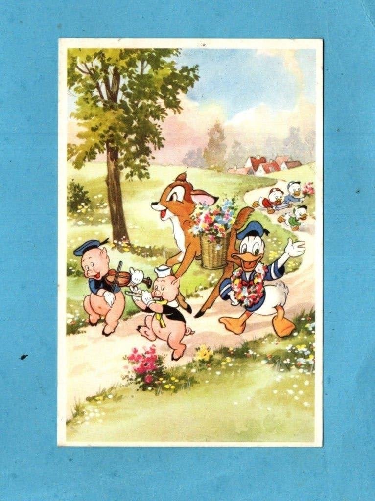 Pracht oude Disney-kaart W305 - Diverse Disney personages, Verzenden, 1940 tot 1960, Ongelopen, Sterren en Beroemdheden