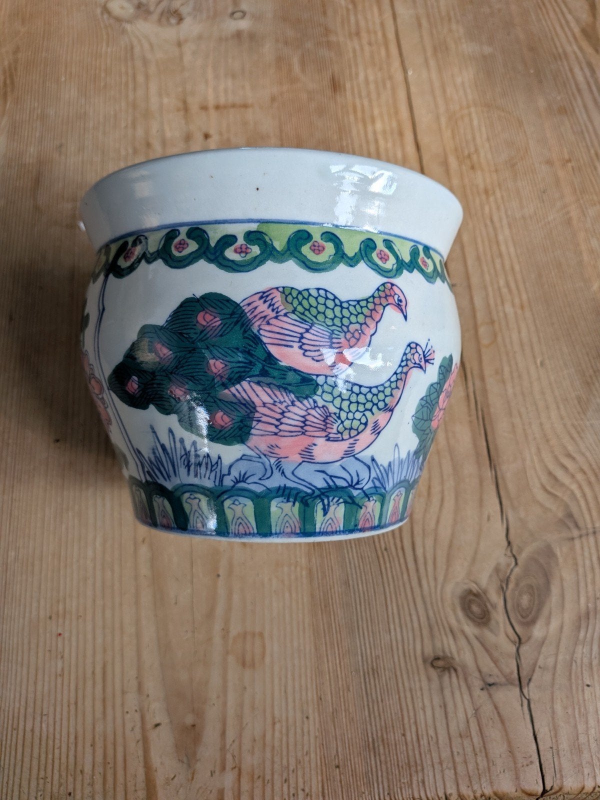 Antieke Chinese Porseleinen Bloempot met Pauwen en Bloemen, Ophalen of Verzenden