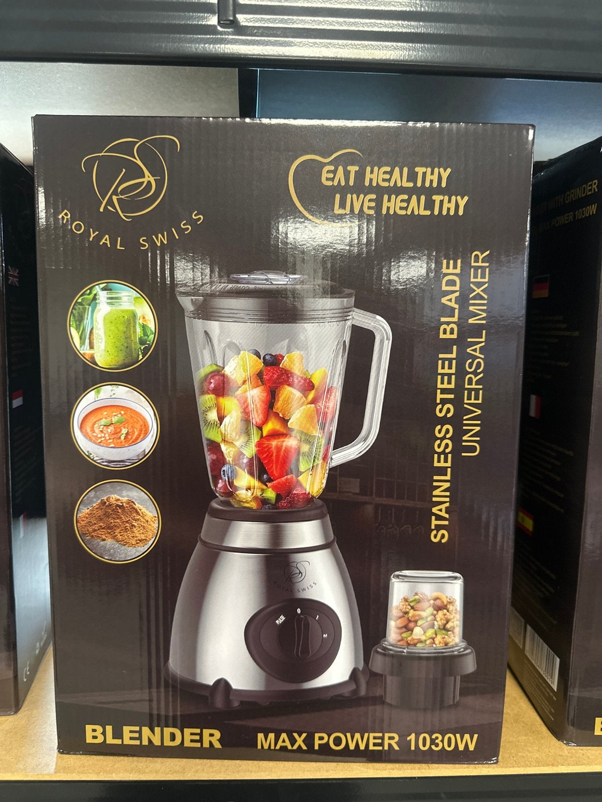 Royal Swiss Blender - 1030W met ijscrusher, Witgoed en Apparatuur, 1 tot 2 liter, Ophalen of Verzenden, Nieuw, 2 snelheden