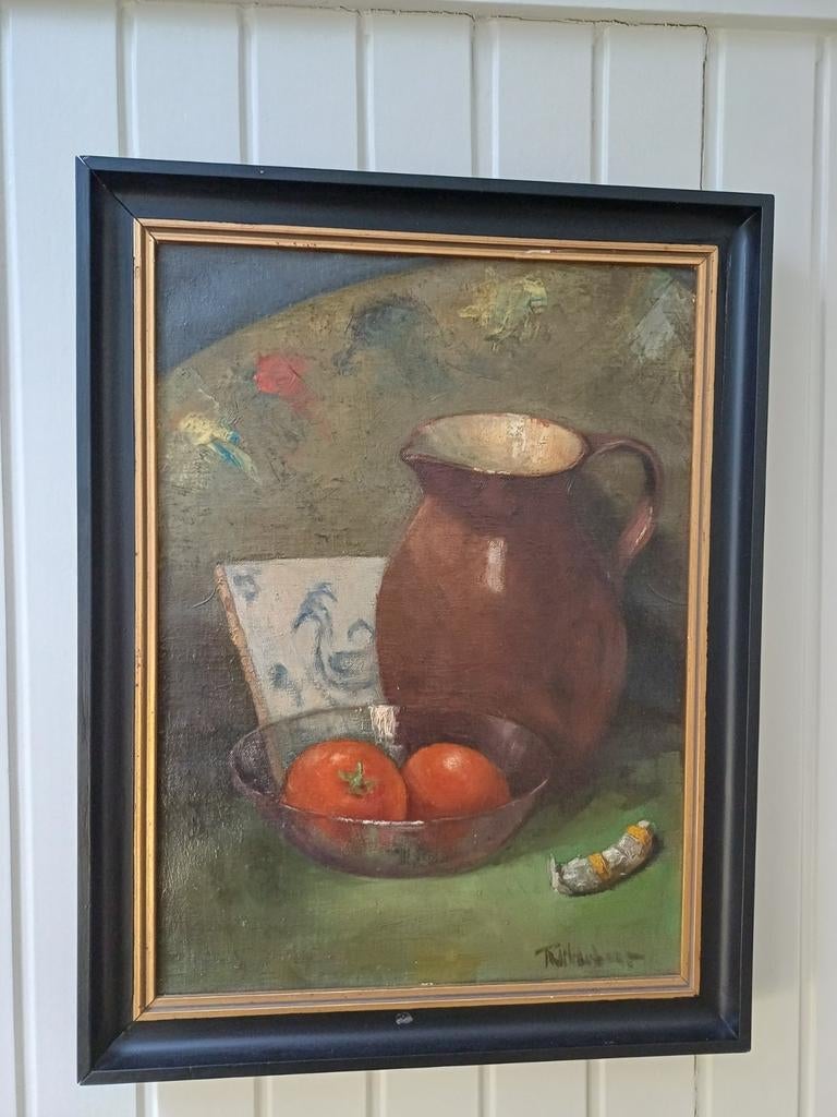 Olieverfschilderij Stilleven met Tomaten en Kan, Ophalen of Verzenden