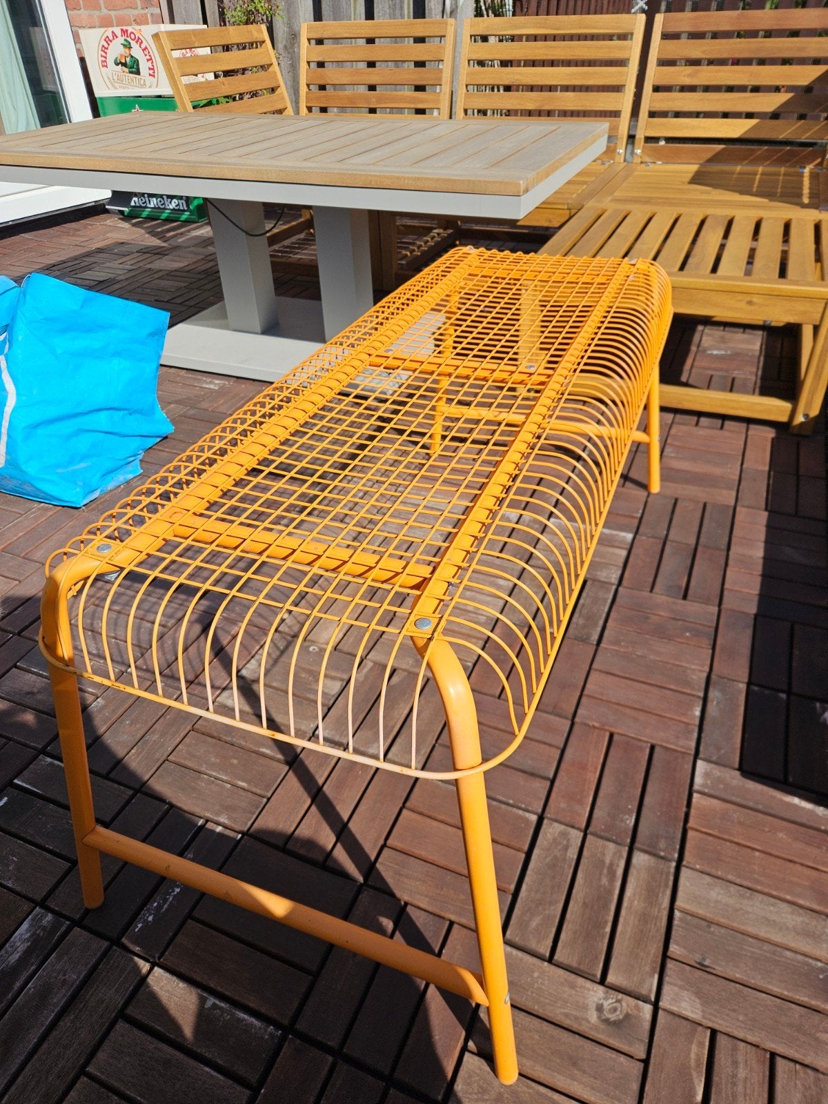Oranje IKEA tuinbankje metaal, Ophalen, Gebruikt, Metaal