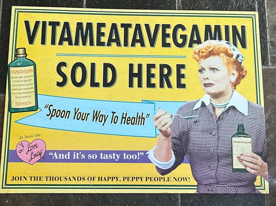 Blikken reclamebord met lucy ball, Ophalen of Verzenden, Gebruikt, Overige