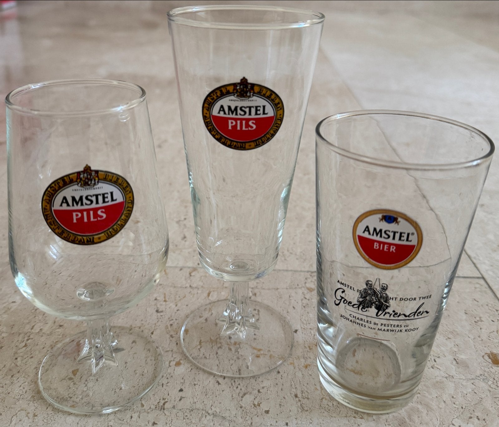 Set van 3 Amstel Bierglazen - Diverse Modellen, Ophalen of Verzenden, Zo goed als nieuw, Glas of Glazen, Amstel