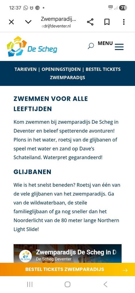 4 kaartjes Zwemparadijs de scheg Deventer+ ijslandbadhuis, Tickets en Kaartjes, Drie personen of meer, Ticket of Toegangskaart