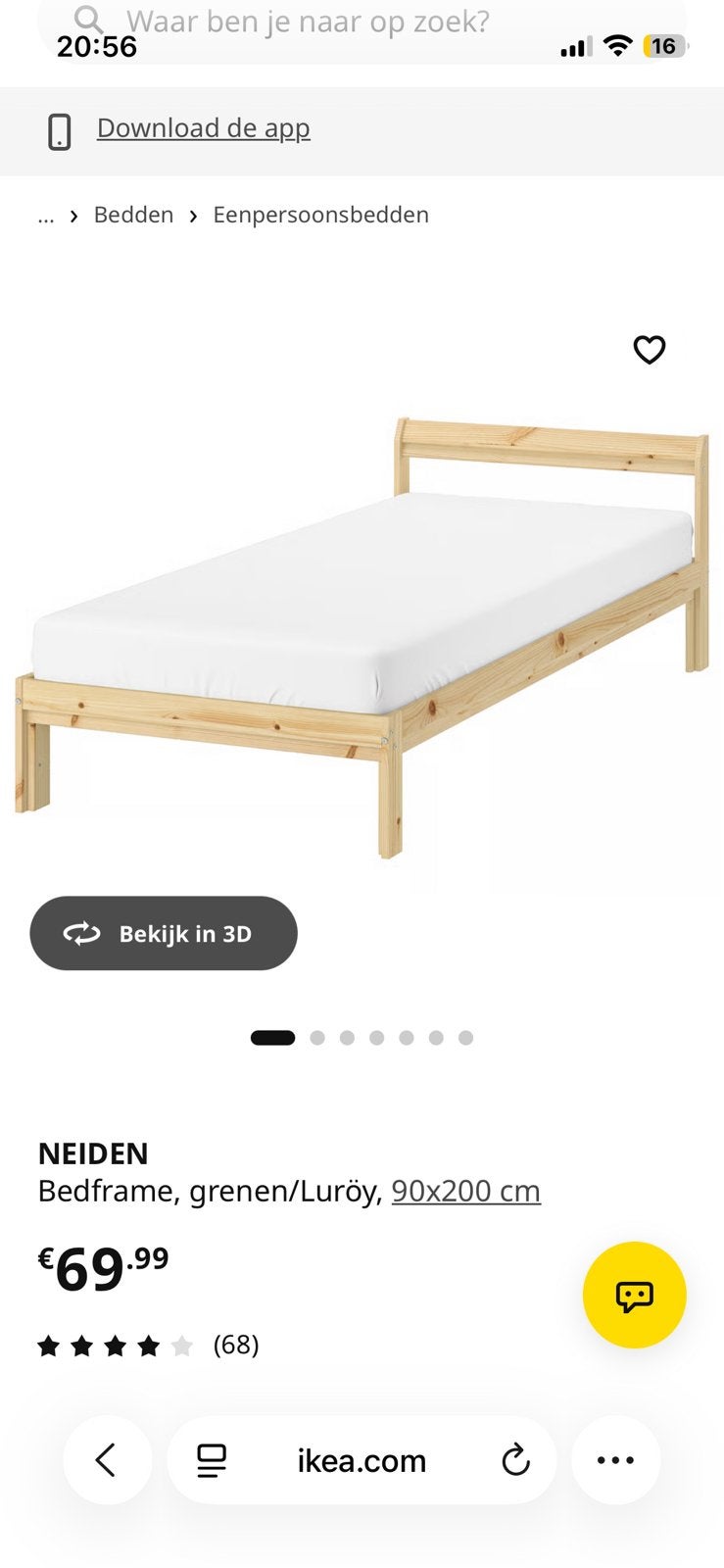 Ikea bed NEIDEN 90x200, Ophalen, 90 cm, Eenpersoons, Bruin