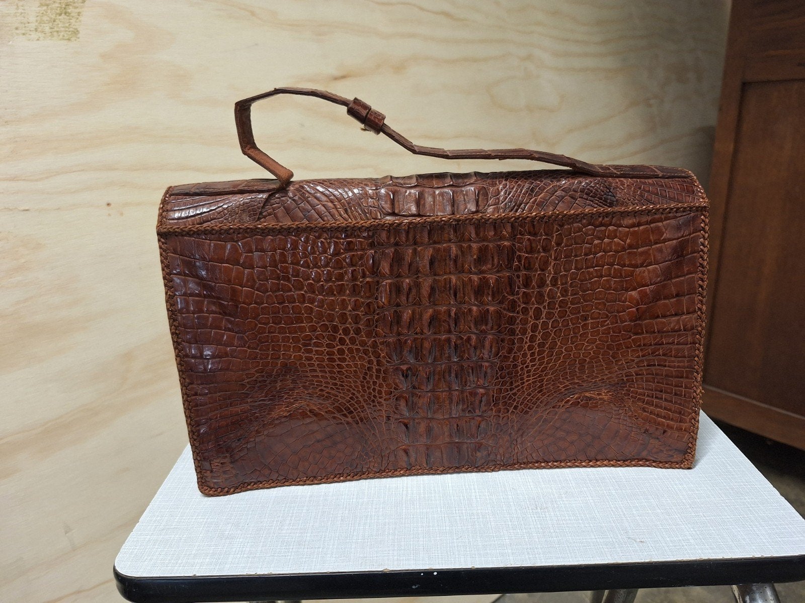 Vintage Hornback Krokodillenleren Dames Handtas – Jaren 50, Ophalen of Verzenden, Dames