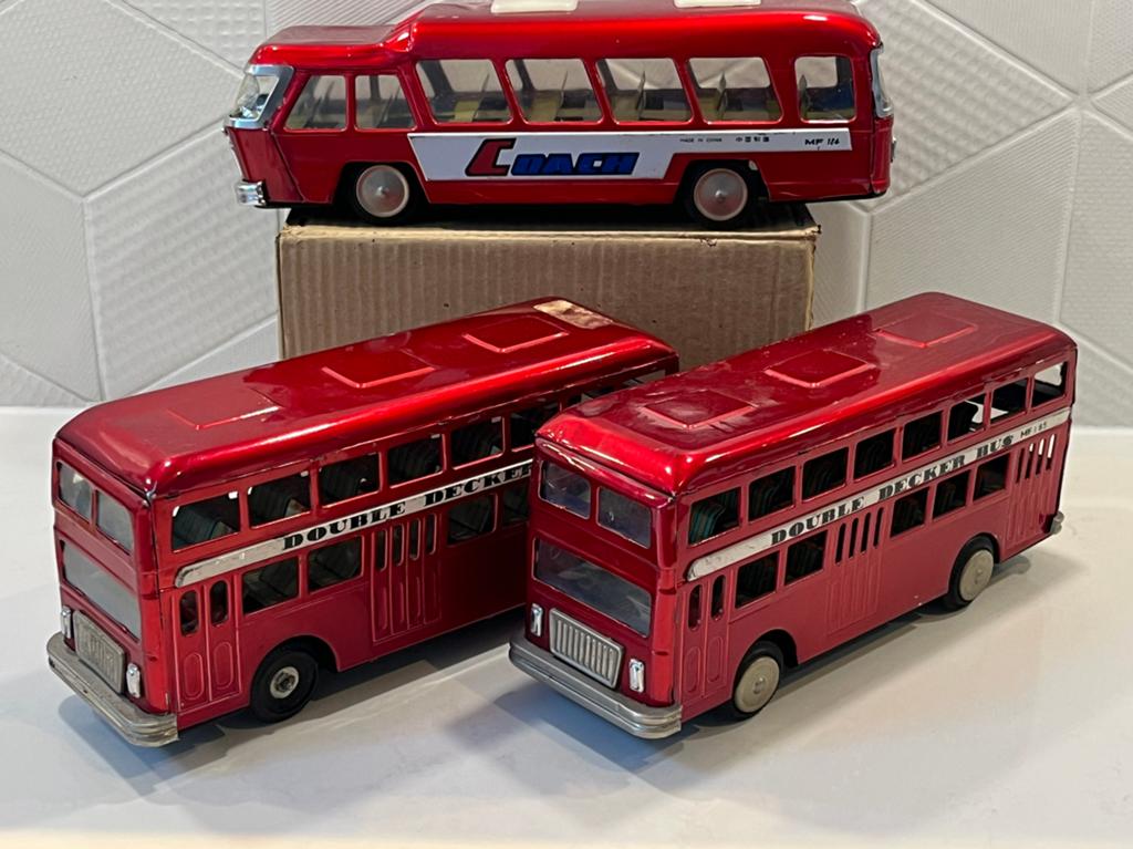 Vintage Blikken speelgoed Dubbeldekker Bussen Set 3 China, Ophalen of Verzenden, Gebruikt