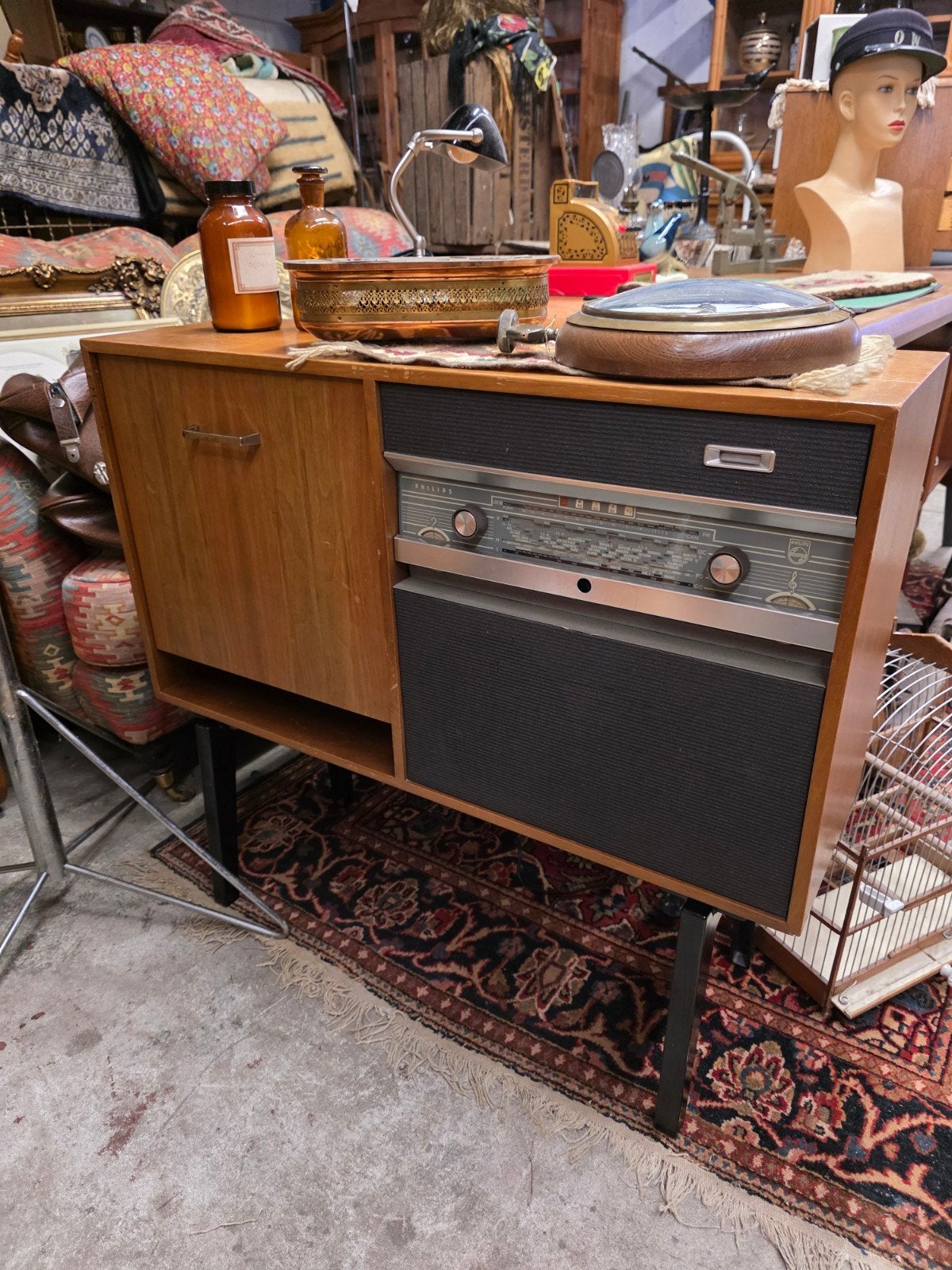 Vintage Philips audio meubel dressoir met radio en platenspe, Ophalen, Gebruikt, Platenspeler, Philips