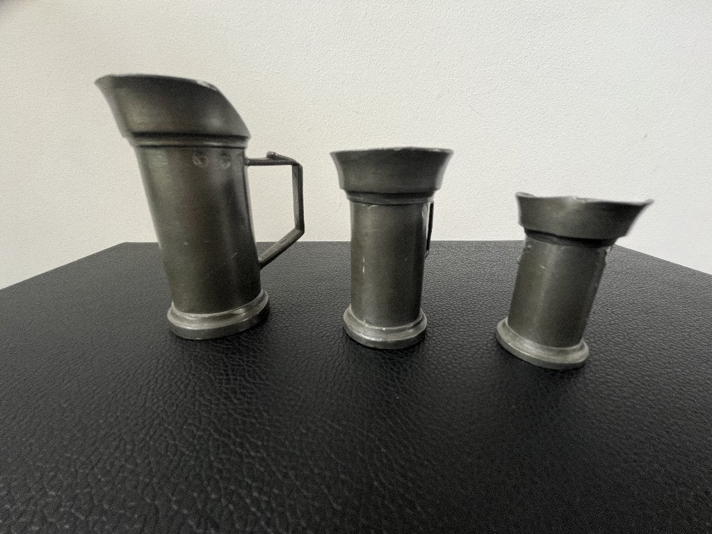 Set van 3 tinnen kannetjes met H.A. merk., Ophalen of Verzenden