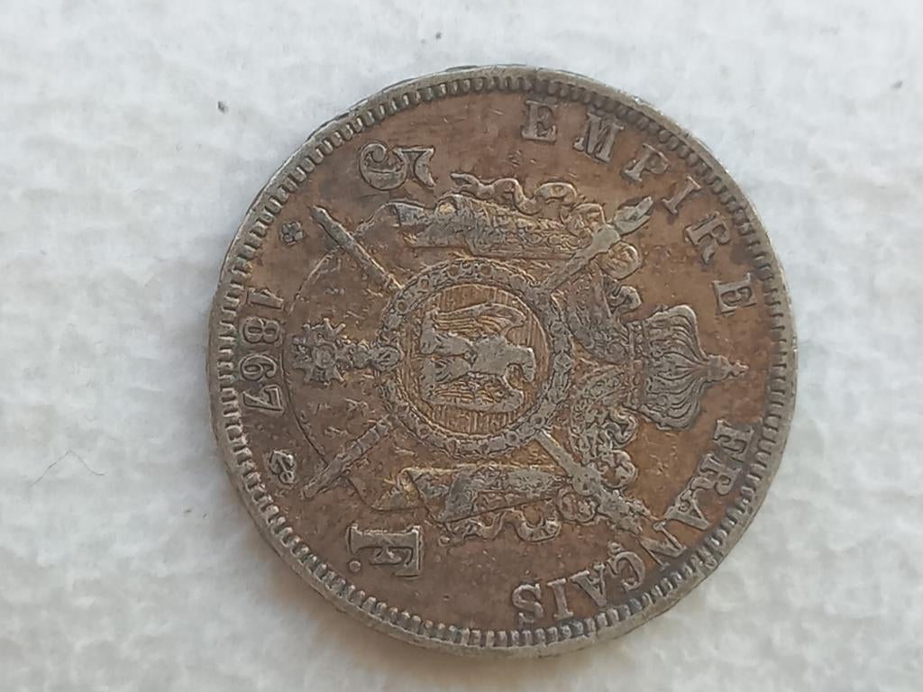 Frankrijk 5 francs 1867 BB zilver, Ophalen of Verzenden, Frankrijk, Zilver