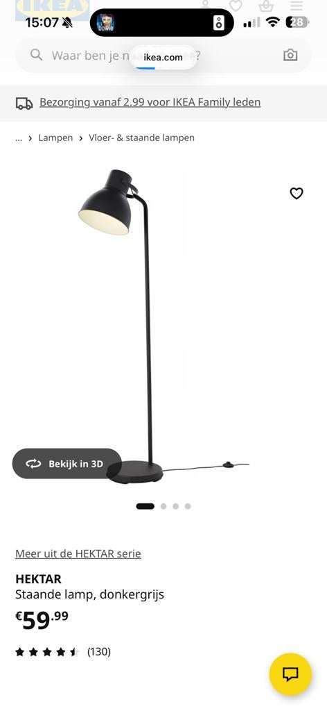 Ikea Hektar vloerlamp, Ophalen, Zo goed als nieuw, Metaal, 150 tot 200 cm