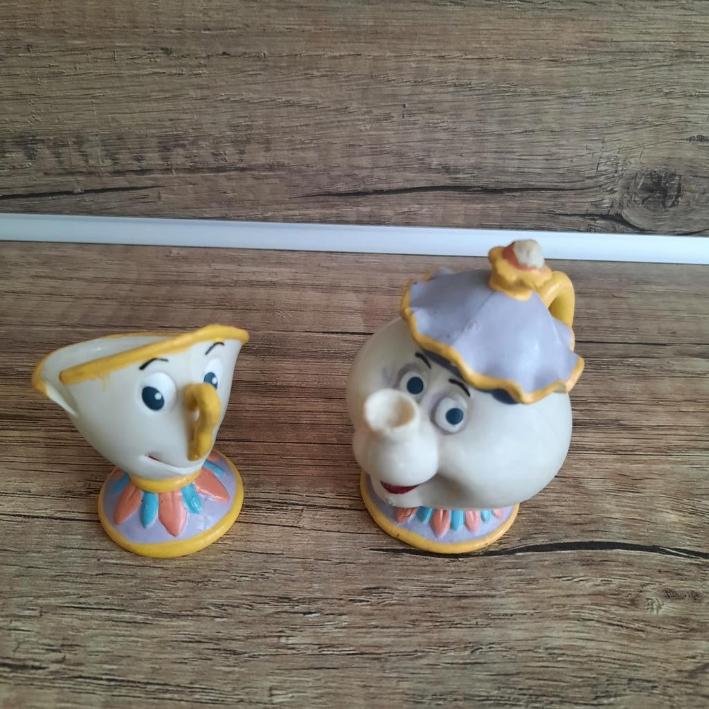Tuitje (6 cm) en Barstje (5 cm), Mrs Potts and Chips, Verzamelen, Ophalen of Verzenden, Gebruikt, Beeldje of Figuurtje