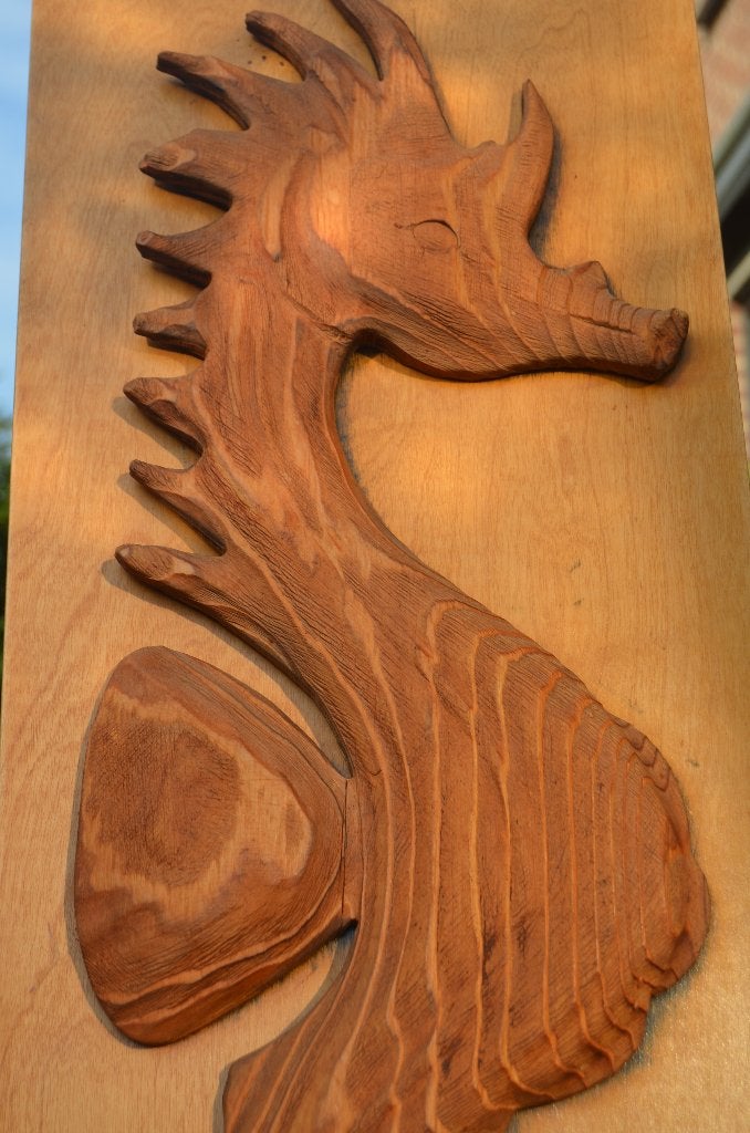 Gestoken houten zeepaardje, gesign. en gedateerd, Houtsnijwerk, Handgemaakt, Zeeleven, Hout