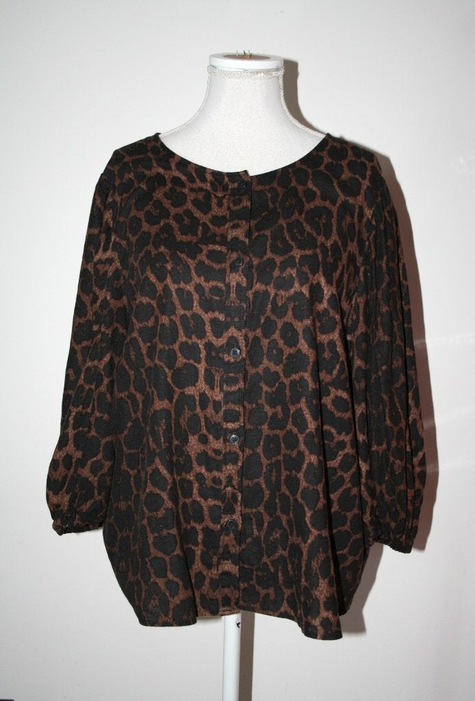 H&M bruin linnen viscose blouse mt 42 44 XL, Kleding | Dames, H&M, Bruin, Verzenden, Maat 42/44 (L)