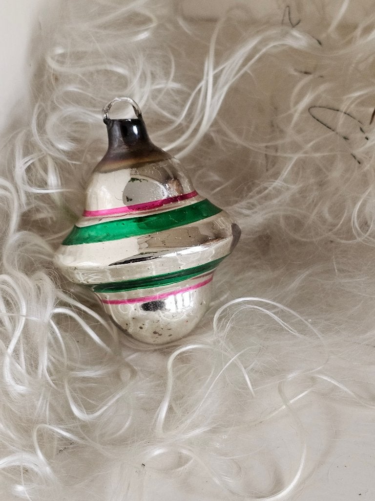 Oude Antieke AJEKO kerstbal / UFO zilver groen pink nr.24, Diversen, Kerst, Ophalen of Verzenden