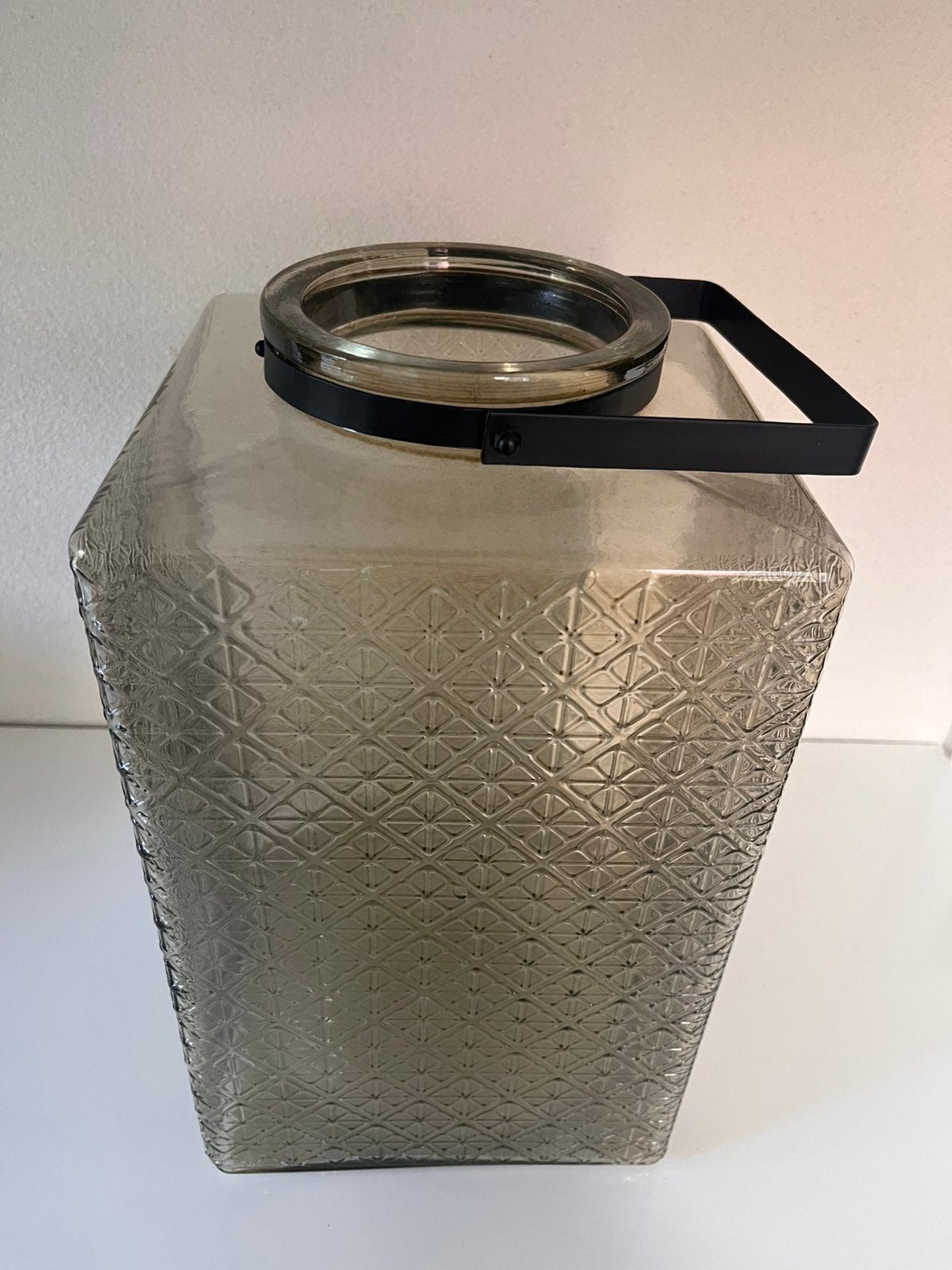 Windlicht, Huis en Inrichting, Woonaccessoires | Kandelaars en Kaarsen, Ophalen, Gebruikt, Glas, 35 cm