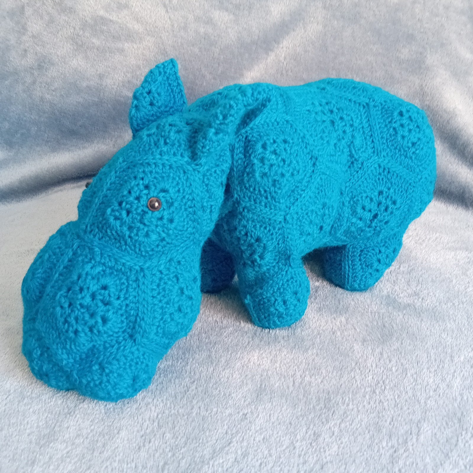 Gehaakte African Flower Nijlpaard knuffel turquoise blauw, Gebruikt, Handgemaakt, Overige typen, Blauw
