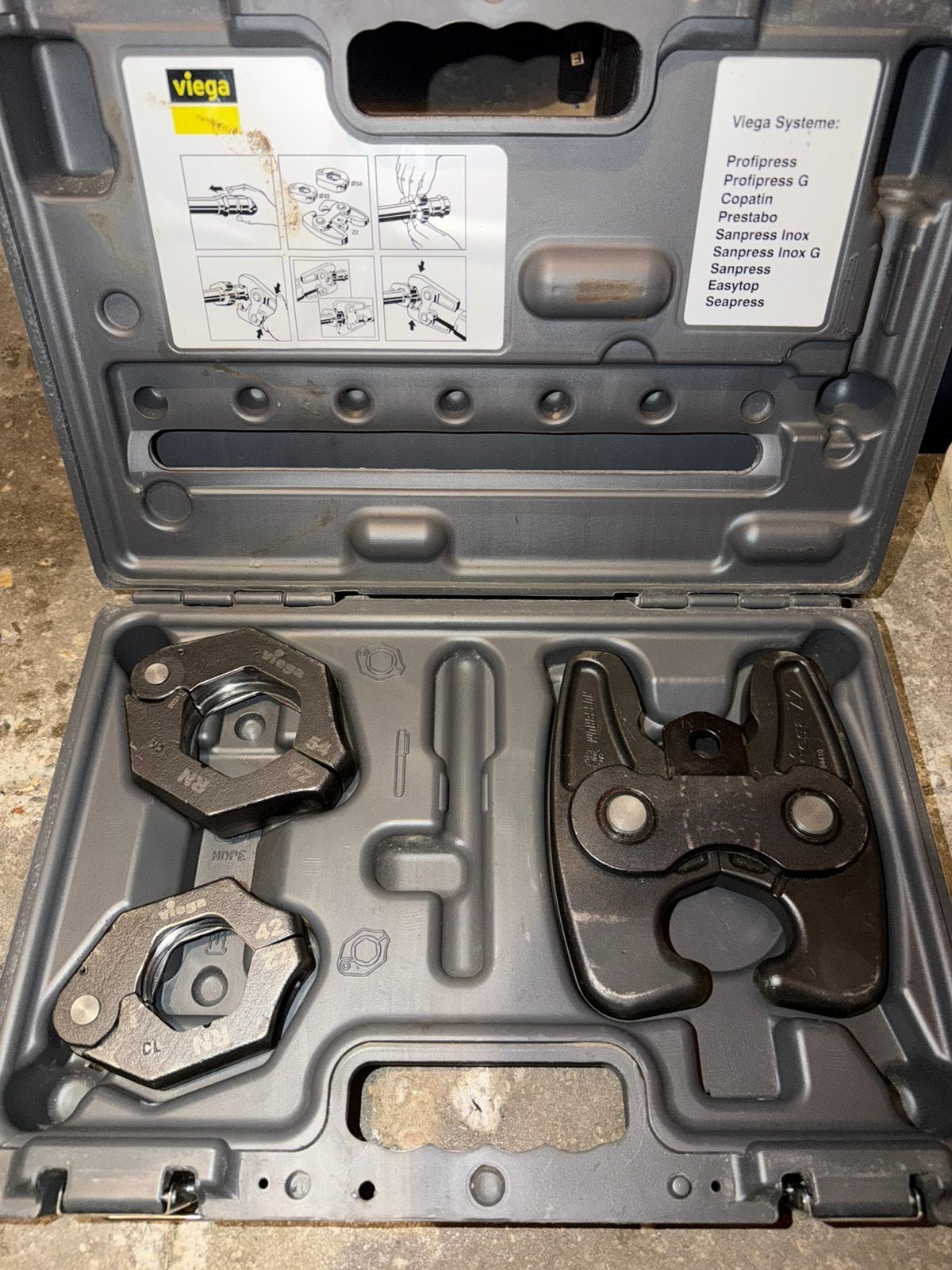 Viega persbek set 42-54 + adapter bek z2 ZGAN, Ophalen of Verzenden, Zo goed als nieuw