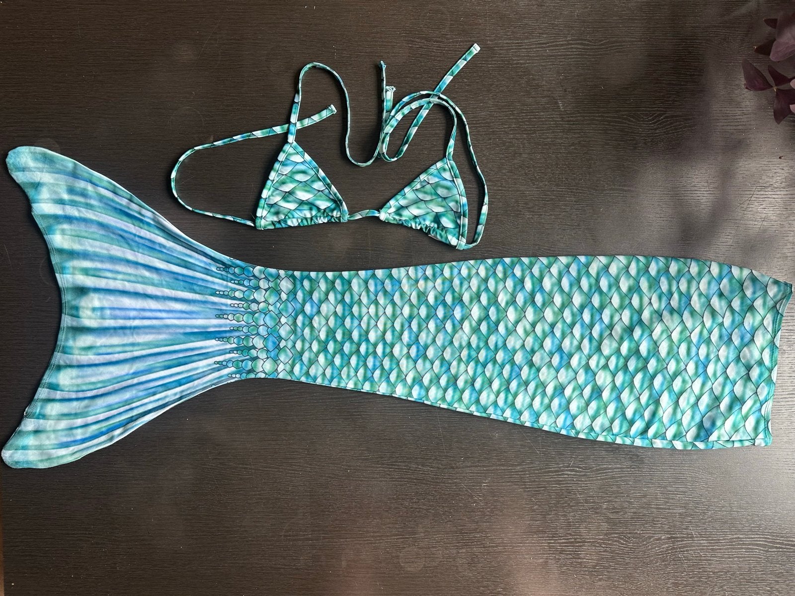 Zeemeerminstaart met bikinitop en monovin en tas, Ophalen of Verzenden, Zo goed als nieuw, Meerkleurig, Overige typen