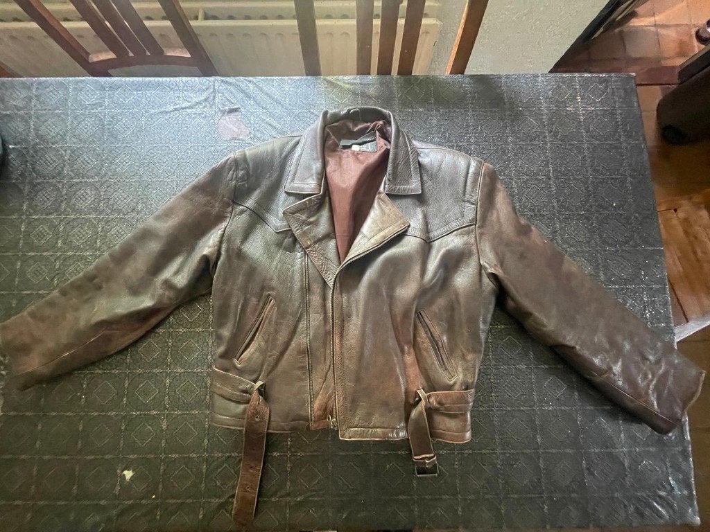 Vintage leren jas – dik leer – maat L – biker/retro stijl, Kleding | Heren, Ophalen, Gedragen, Maat 52/54 (L), Bruin