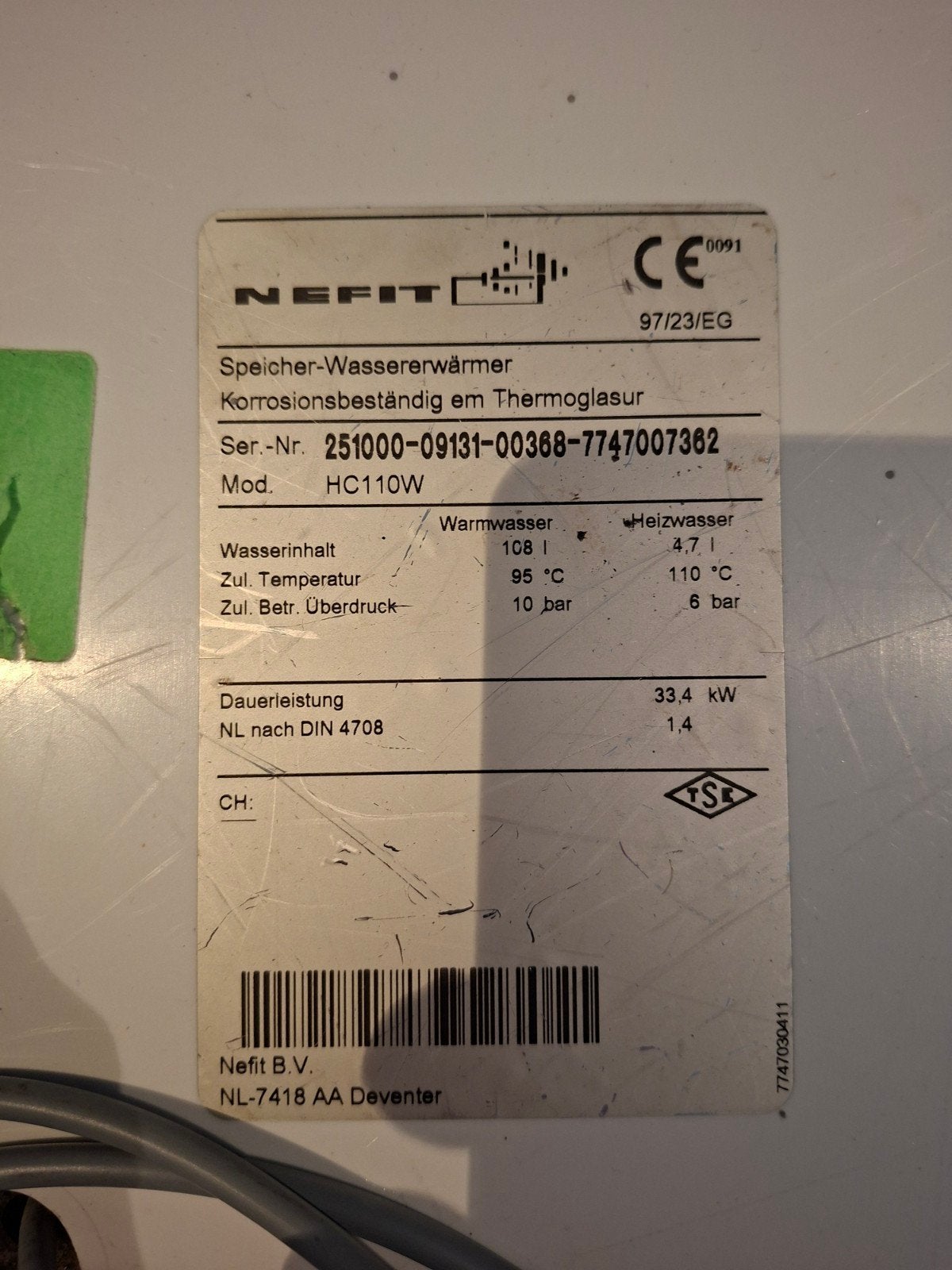 Zonneboiler nefit 110 liter, Doe-het-zelf en Verbouw, 100 liter of meer, Ophalen, Gebruikt, Boiler