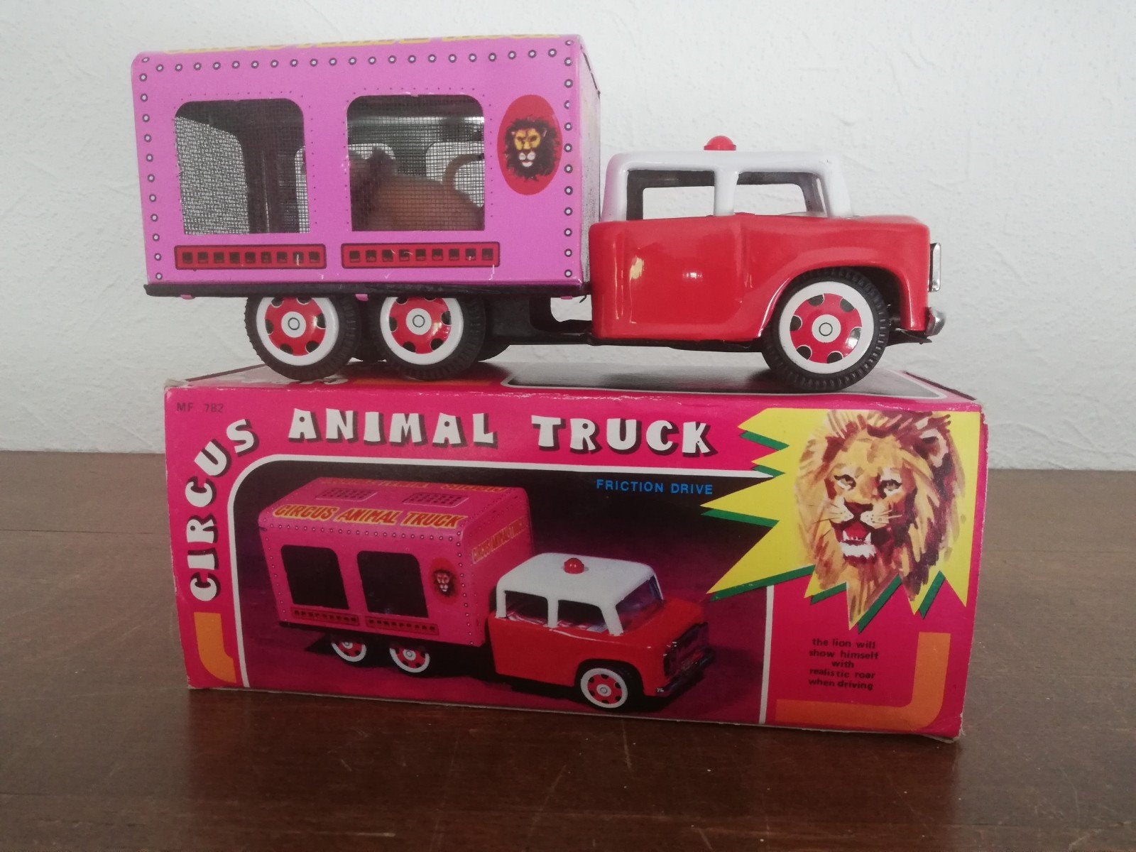 Vintage blikken circus animal truck met leeuw - China, Ophalen of Verzenden