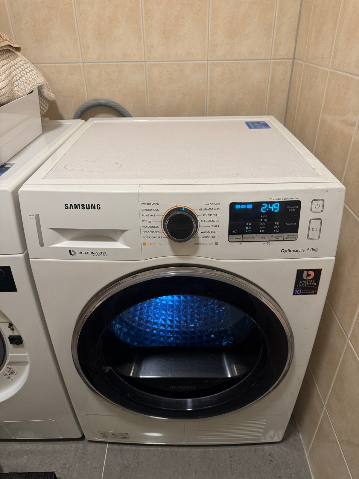 Samsung Droger - Optimal Dry, Ophalen, Gebruikt, 8 tot 10 kg, Voorlader