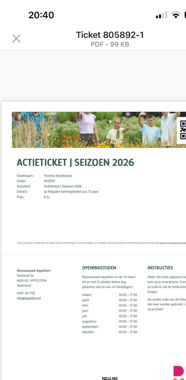 Tickets tuinen van Appeltern 4 stuks, Drie personen of meer, Ticket of Toegangskaart