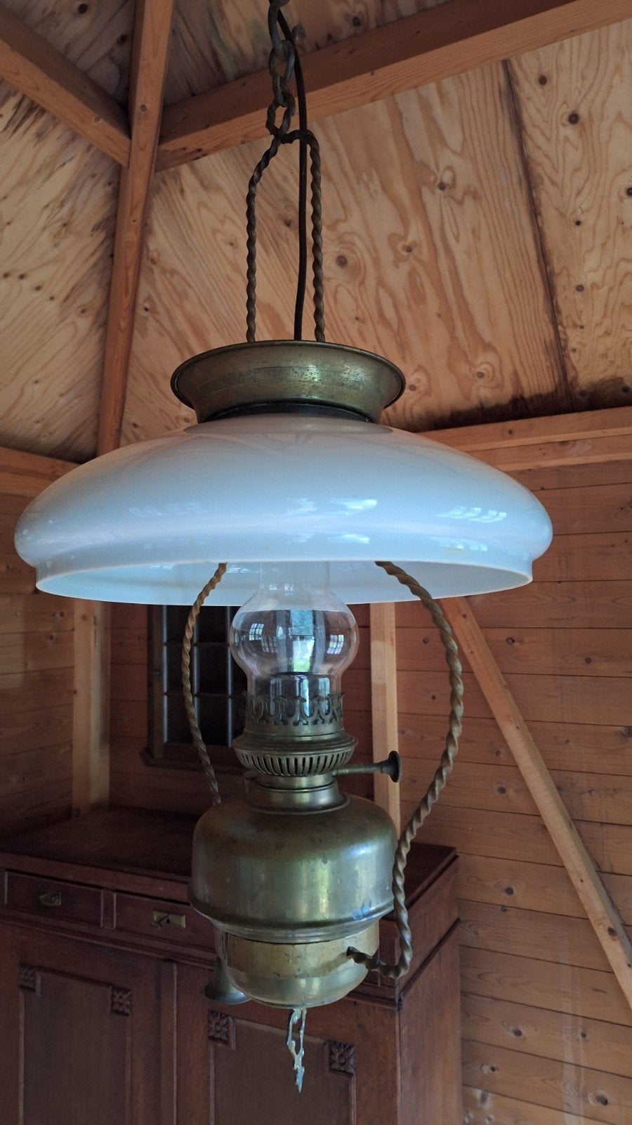 antieke koperen olielamp hang, Antiek en Kunst, Ophalen