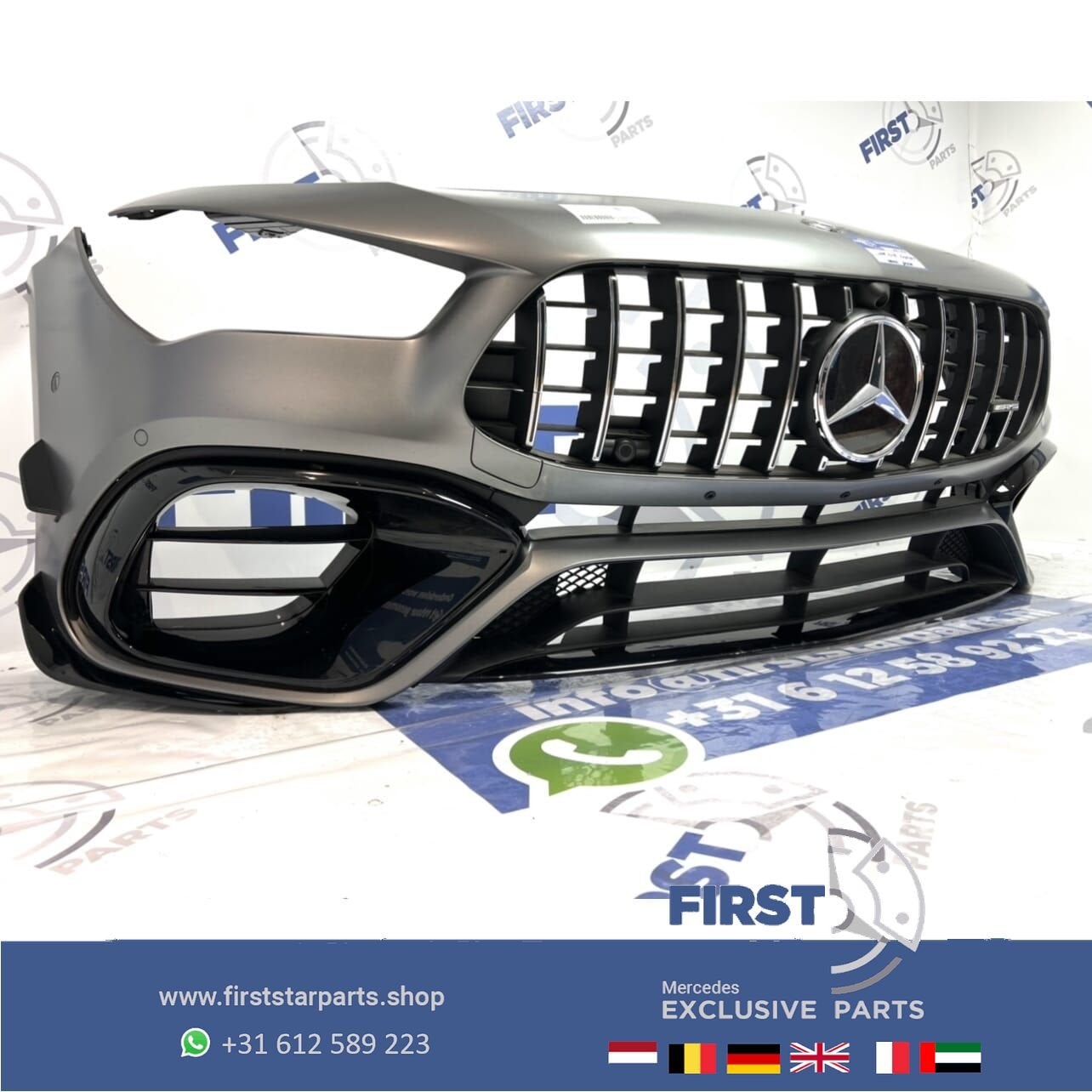 W118 CLA45 CLA45S AMG AERO VOORBUMPER MAGNO GRIJS + GT GRIL, Gebruikt, -, Voor, Ophalen of Verzenden