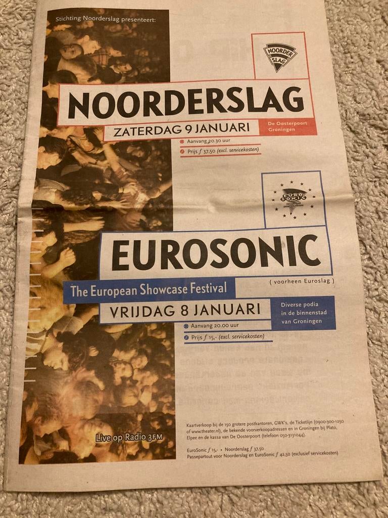 NOORDERSLAG EUROSONIC 1999 krant, Ophalen of Verzenden, Zo goed als nieuw, Krant
