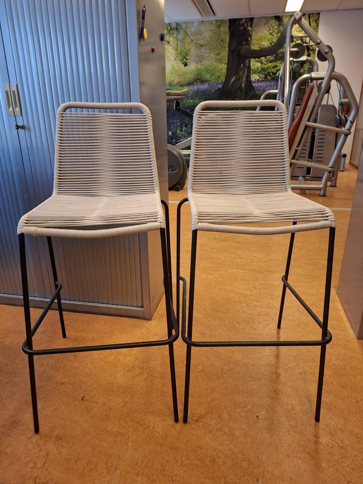 Set van 2 moderne barkrukken met rugleuning, Ophalen, Gebruikt, Met voetsteun, 90 cm of meer