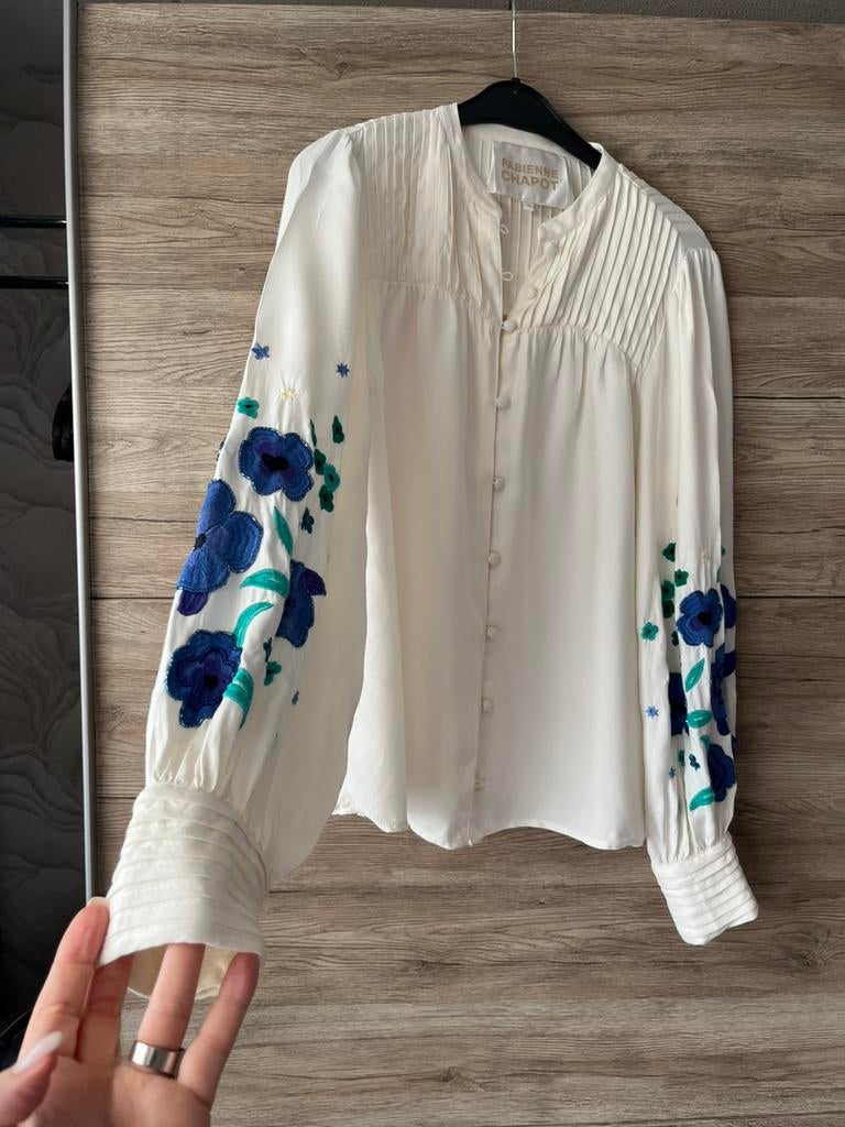 Fabienne Chapot 38 blouse Harry Ecru blauw details mouwen, Ophalen of Verzenden, Zo goed als nieuw