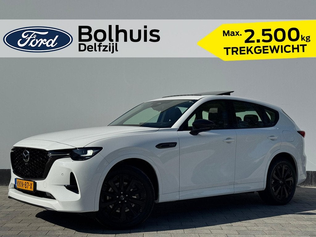 Mazda CX-60 2.5 e-SkyActiv PHEV 327pk Homura | Trekhaak | 2., Auto's, Mazda, 12 maanden, Gebruikt, 4 cilinders, Wit