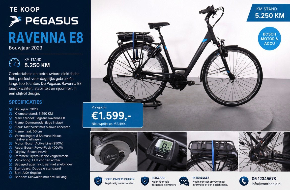 Pegasus ravenna E8 2023, Fietsen en Brommers, Elektrische fietsen, 47 tot 51 cm, Ophalen, Zo goed als nieuw, Overige merken